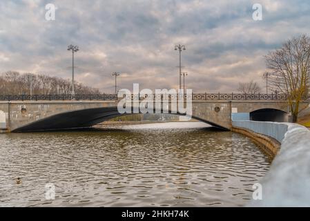 Big old bridge over the Svislach River in Minsk, Belarus Stock Photo