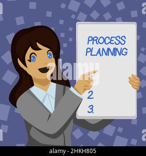 Writing displaying text Process Planning. Business idea the development of goals strategies task lists etc Business Woman Drawing Holding Blank White Stock Photo