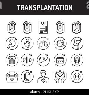 Transplantion line icons set. Isolated vector element. Stock Vector