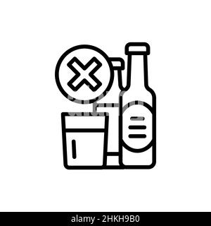 Forbidden alcohol drinks line icon. Isolated vector element. Stock Vector