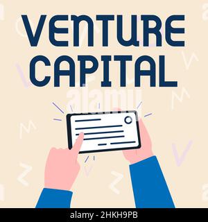 Sign displaying Venture Capital. Conceptual photo Venture Capital Illustration Of Hand Holding Important Identification Card Pointing It. Stock Photo