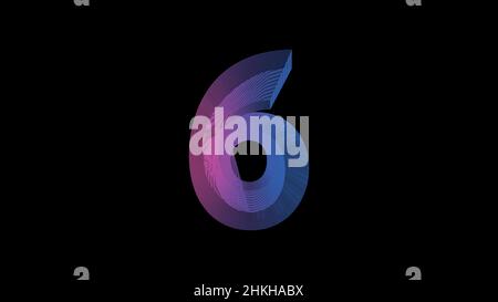 number six, digital symbol, Very Peri gradient neon light glowing in the dark.  Stock Vector