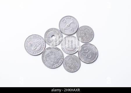 ancient coins from Bolivia. Bolivian cents Stock Photo