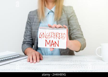 Text sign showing Gingerbread Man. Business overview cookie made of gingerbread usually in the shape of human New Business Presentation Ideas Stock Photo