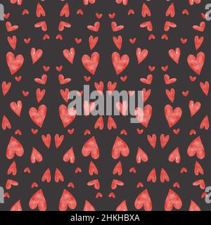 Seamless pattern with red watercolor hearts Stock Photo