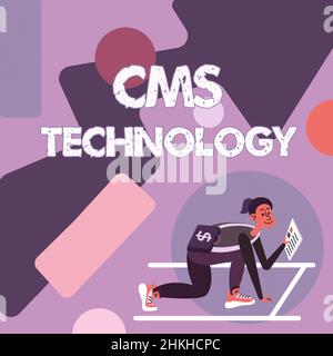 Handwriting text Cms Technology. Business concept programs that are used to create and manage digital content Woman Carrying Briefcase Reading Stock Photo