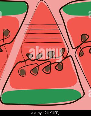 Exotic watermelon , collected in a composition on a pink background. Natural floral . Postcard for your text. Vector greeting card for your design Stock Vector