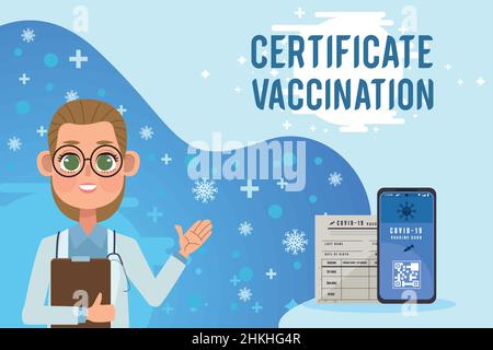 certificate vaccination lettering with doctor Stock Vector