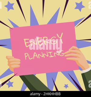 Conceptual display Energy Planning. Word for making of a strategy and plan for the consumption of energy Hands Holding Paper Showing New Ideas Stock Photo