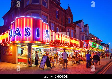 Oasis Bingo Hall at dusk, Grand Parade, Skegness, Lincolnshire, England, United Kingdom Stock Photo