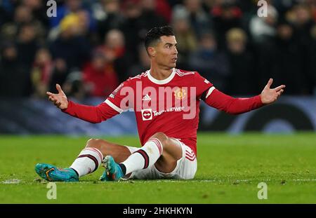 Manchester United's Cristiano Ronaldo appeals against a decision during the  Premier League match at Tottenham Hotspur Stadium, London. Picture date:  Saturday October 30, 2021 Stock Photo - Alamy