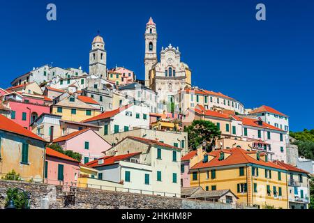 The ancient village of Cervo on a hill facing the sea, on the Italian Riviera Stock Photo