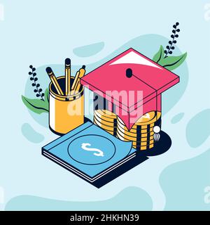 education loans with hat graduation Stock Vector