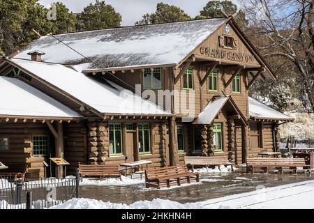 Grand Canyon Railway Depot at the South Rim. Stock Photo