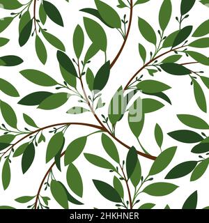 Vector floral seamless pattern. Twigs with green leaves and buds. Stock Vector