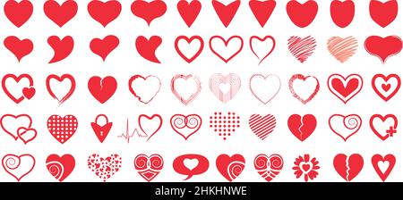 Red heart shapes set, vector illustration. Stock Vector