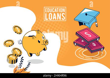 education loans lettering with piggy Stock Vector