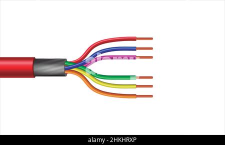 Multicolor Twisted Pair Copper Cable with shield structure. 3d Rendering Vector realistic illustration isolated on white background. Stock Vector