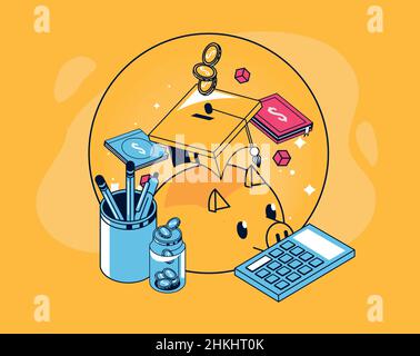 education loans piggy and calculator Stock Vector