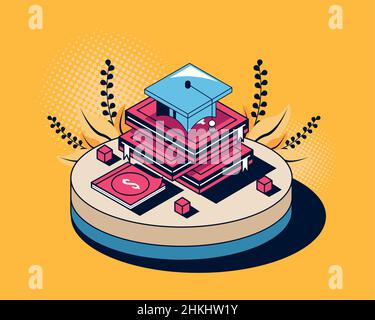 education loans with books and hat Stock Vector
