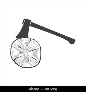 ax icon chopping log on white background. Stock Vector