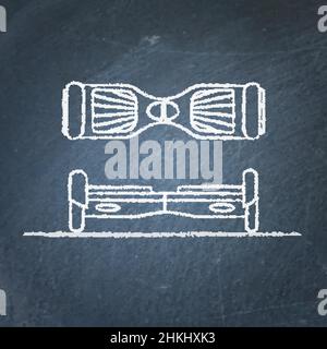 Vector chalk sketches of gyro scooter on blackboard Stock Vector