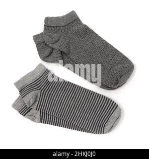 two pair striped socks isolated on white background, consumer shopping concept, cotton new socks, top view Stock Photo