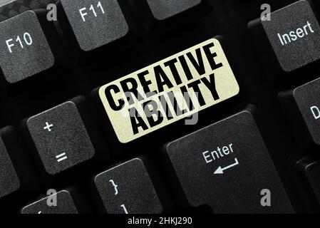 Hand writing sign Creative Ability. Conceptual photo power to act freely to show themselves without limitation Typing Program Code Script, Abstract Stock Photo