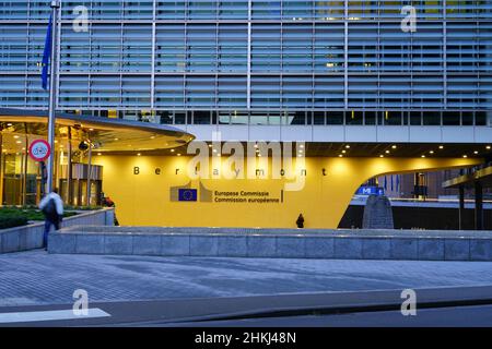 BRUSSELS, BELGIUM -6 JAN 2022- View of the Berlaymont Building, headquarters of the European Commission of the European Union (EU) based in Brussels, Stock Photo