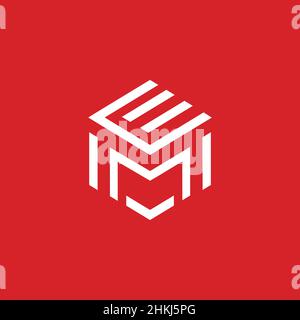 A modern and sophisticated cube logo design with initials EM 5 Stock Vector