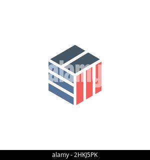 A modern and sophisticated cube logo design with initials EM 2 Stock Vector