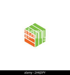A modern and sophisticated cube logo design with initials EM Stock Vector