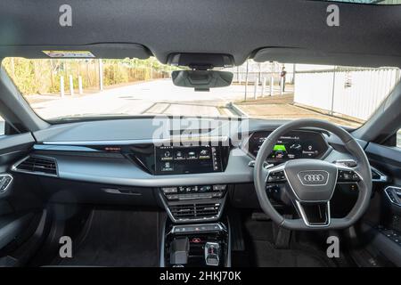 Hong Kong, China Nov 9, 2021 : Audi e-tron GT 2022 Interior Nov 9 2021 in Hong Kong. Stock Photo