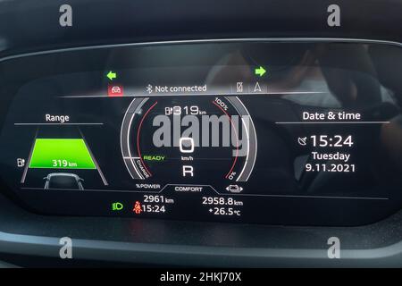 Hong Kong, China Nov 9, 2021 :Audi e-tron GT 2022 Dashboard Nov 9 2021 in Hong Kong. Stock Photo