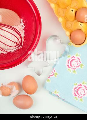 Baking ingredients and utensils Stock Photo