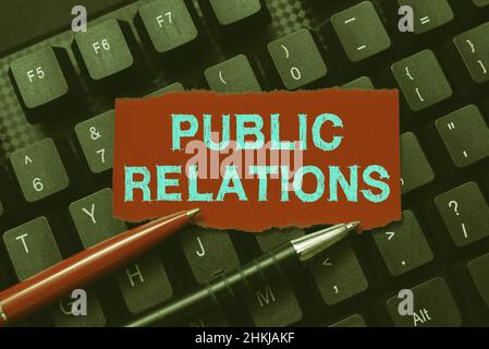 Handwriting text Public Relations. Internet Concept practice managing spread of information between individual Entering New Product Key Concept Stock Photo