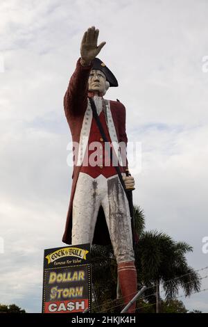 Controversial huge statue of Captain James Cook on the Captain Cook Highway in Cairns. It is set to be removed. Cairns, Queensland, Australia Stock Photo