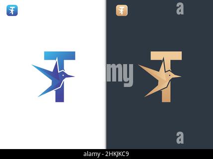 Letter T Bird Logo Design Template for Travel, tour, freedom and peace business Stock Vector