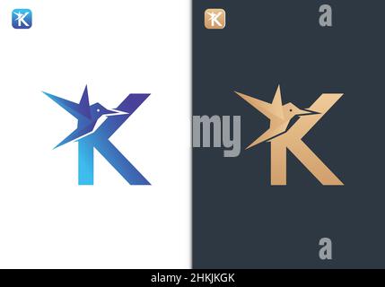 Letter K Bird Logo Design Template for Travel, tour, freedom and peace business Stock Vector