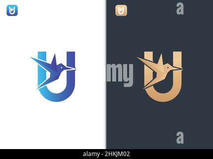 Letter U Bird Logo Design Template for Travel, tour, freedom and peace business Stock Vector
