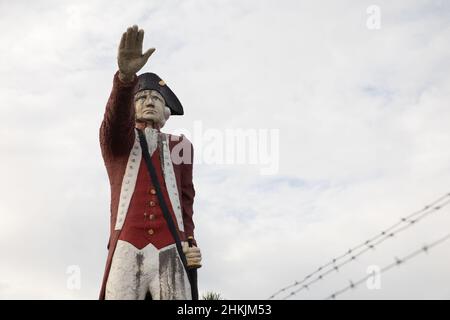 Controversial huge statue of Captain James Cook on the Captain Cook Highway in Cairns. It is set to be removed. Cairns, Queensland, Australia Stock Photo