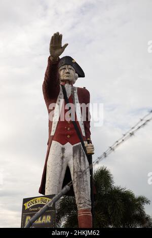 Controversial huge statue of Captain James Cook on the Captain Cook Highway in Cairns. It is set to be removed. Cairns, Queensland, Australia Stock Photo