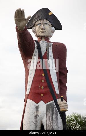 Controversial huge statue of Captain James Cook on the Captain Cook Highway in Cairns. It is set to be removed. Cairns, Queensland, Australia Stock Photo