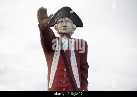 Controversial huge statue of Captain James Cook on the Captain Cook Highway in Cairns. It is set to be removed. Cairns, Queensland, Australia Stock Photo