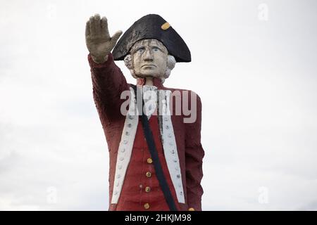 Controversial huge statue of Captain James Cook on the Captain Cook Highway in Cairns. It is set to be removed. Cairns, Queensland, Australia Stock Photo