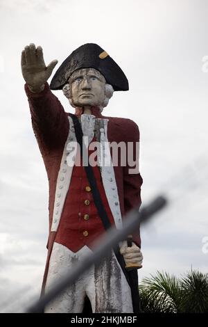 Controversial huge statue of Captain James Cook on the Captain Cook Highway in Cairns. It is set to be removed. Cairns, Queensland, Australia Stock Photo