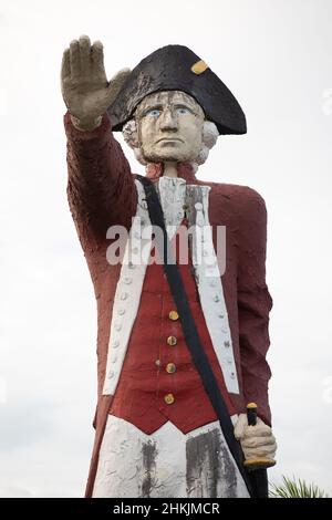 Controversial huge statue of Captain James Cook on the Captain Cook Highway in Cairns. It is set to be removed. Cairns, Queensland, Australia Stock Photo