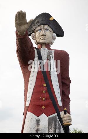 Controversial huge statue of Captain James Cook on the Captain Cook Highway in Cairns. It is set to be removed. Cairns, Queensland, Australia Stock Photo