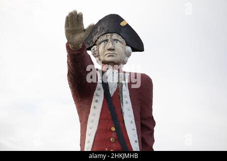 Controversial huge statue of Captain James Cook on the Captain Cook Highway in Cairns. It is set to be removed. Cairns, Queensland, Australia Stock Photo