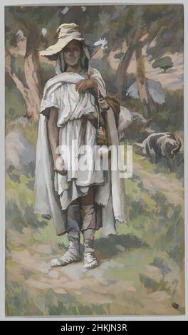 Art inspired by The Prodigal Son Begging, L'enfant prodigue mendiant, The Life of Our Lord Jesus Christ, La Vie de Notre-Seigneur Jésus-Christ, James Tissot, French, 1836-1902, Opaque watercolor over graphite on gray wove paper, France, 1886-1894, Image: 7 15/16 x 4 5/8 in., 20.2 x 11.7, Classic works modernized by Artotop with a splash of modernity. Shapes, color and value, eye-catching visual impact on art. Emotions through freedom of artworks in a contemporary way. A timeless message pursuing a wildly creative new direction. Artists turning to the digital medium and creating the Artotop NFT Stock Photo